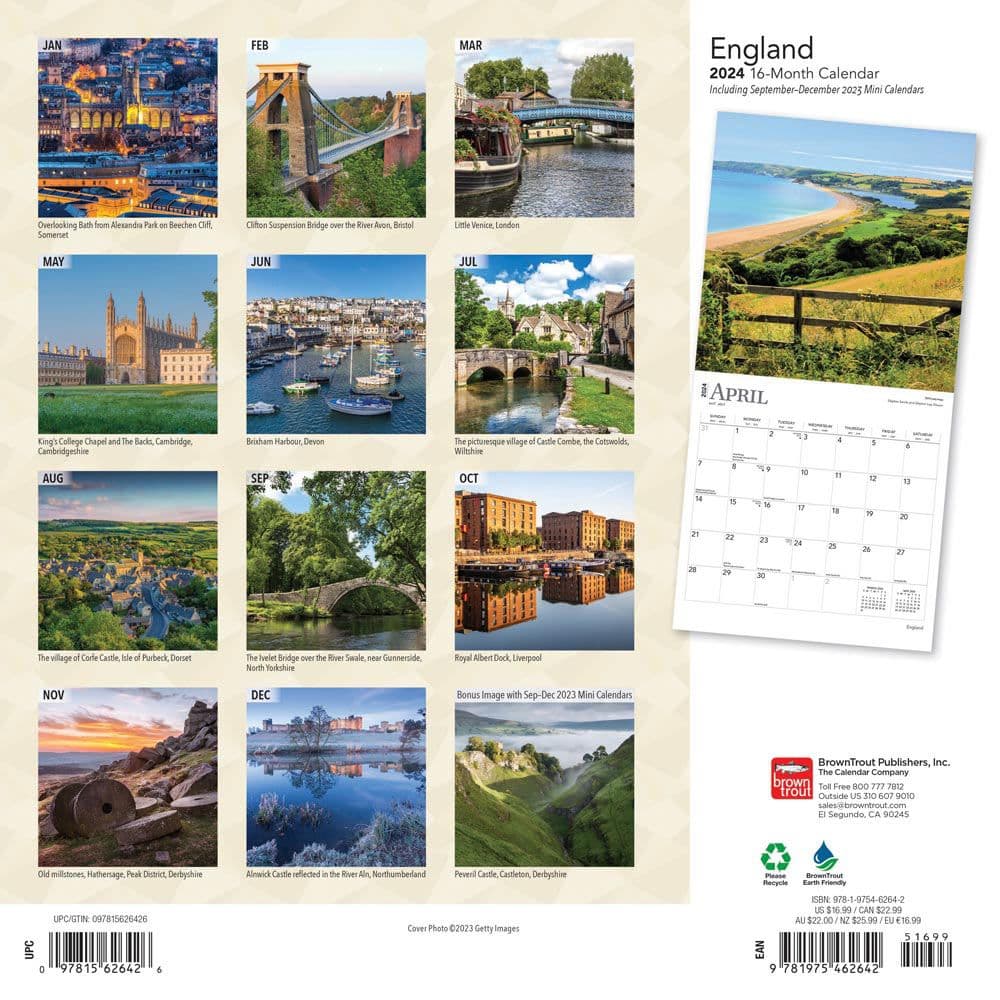 England 2024 Wall Calendar