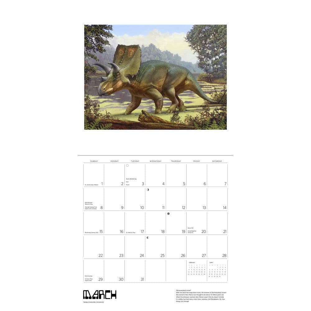 Dinosaurs 2026 Wall Calendar by Sergei Krasovskiy Fifth Alternate Image