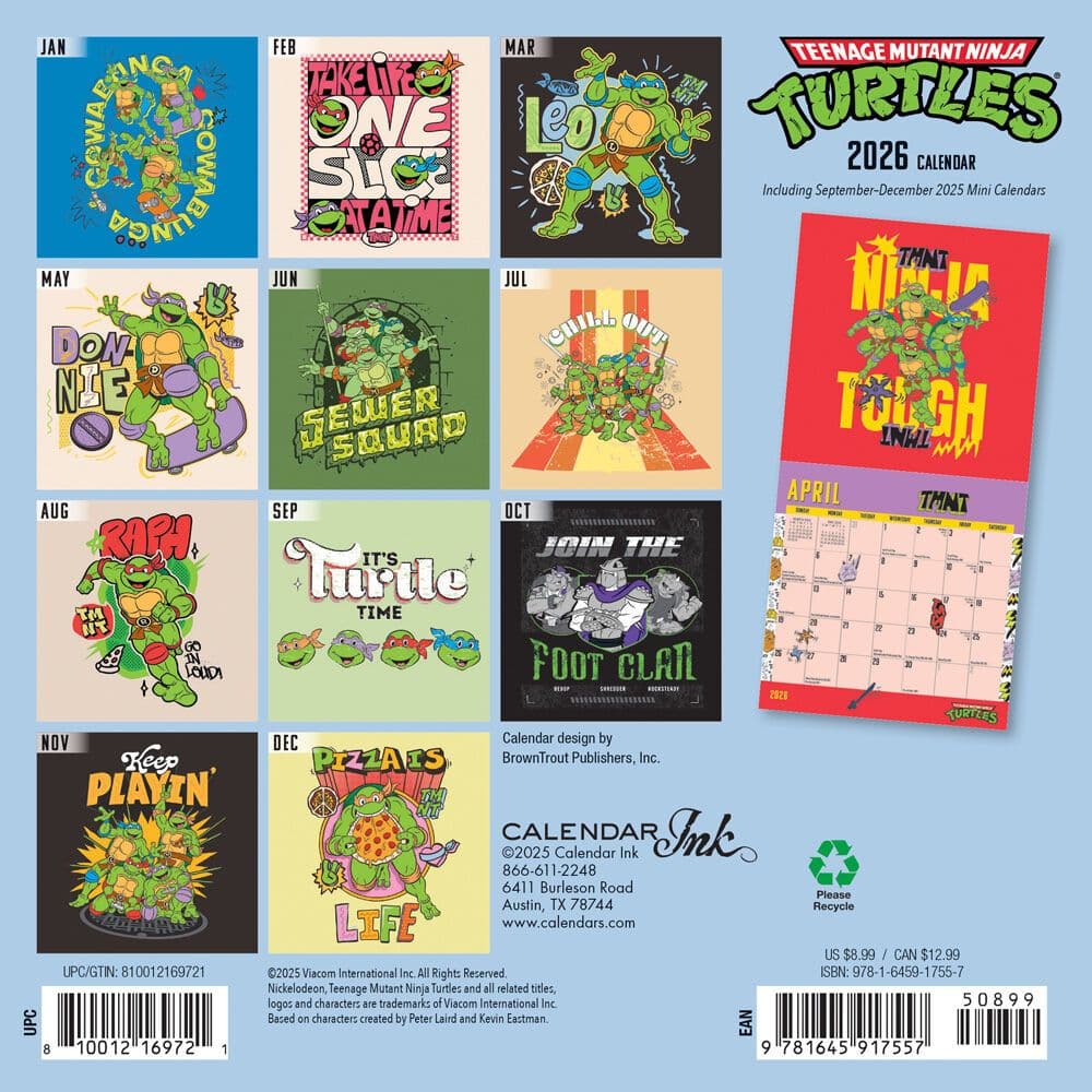 TMNT Classic 2026 Mini Wall Calendar First Alternate Image
