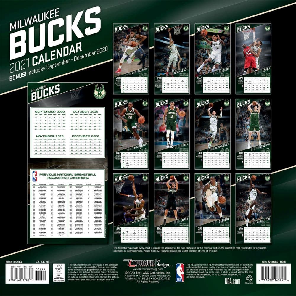 Milwaukee Bucks Team Wall Calendar - Calendars.com