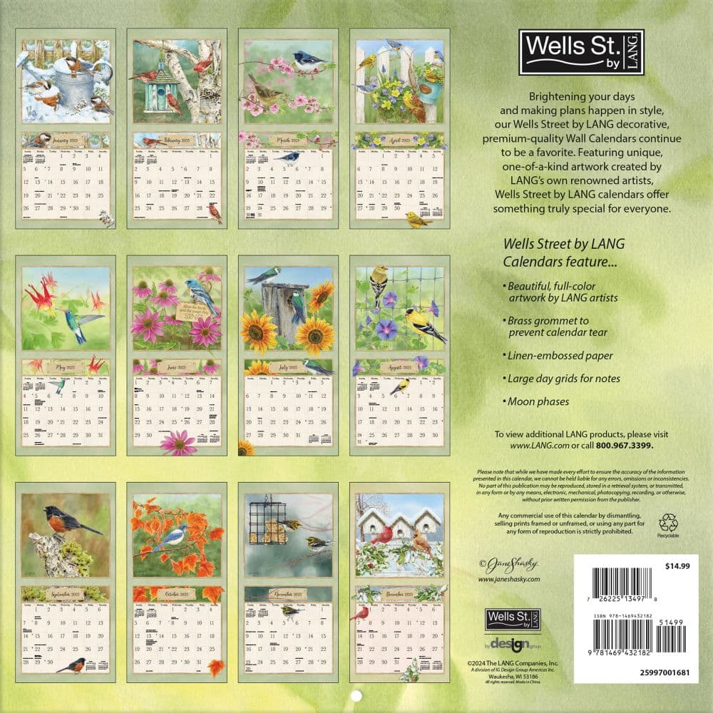 Garden Birds by Jane Shasky 2025 Wall Calendar First Alternate Image width="1000" height="1000"