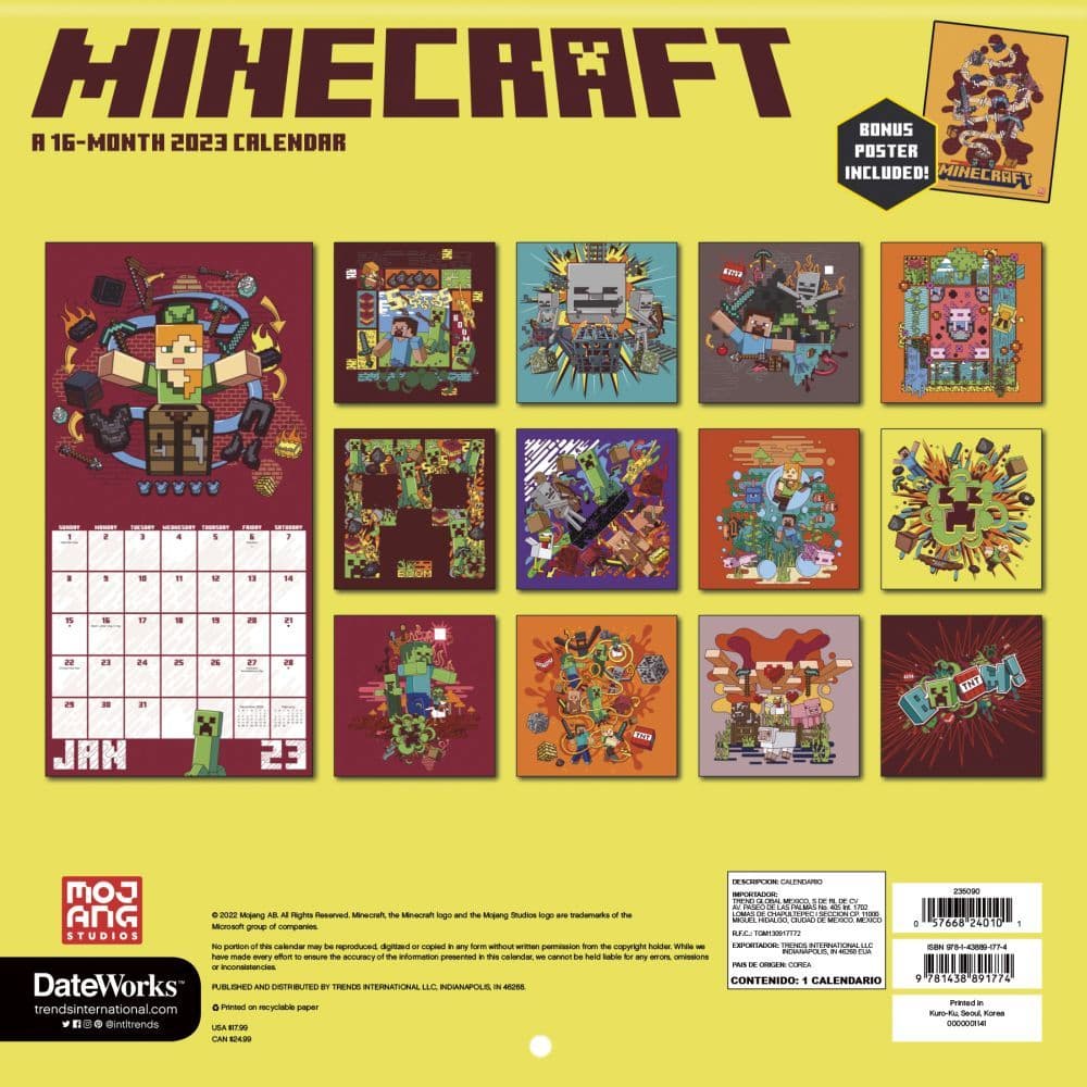Dateworks Calendar 2023 Minecraft Exclusive W/Print 2023 Wall Calendar - Calendars.com