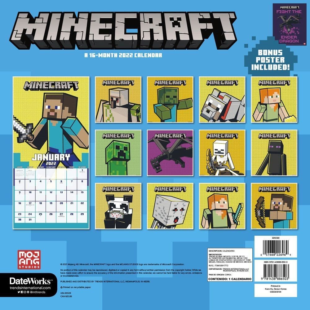 Minecraft Exclusive 2022 Wall Calendar With Collectors Print - Calendars.com