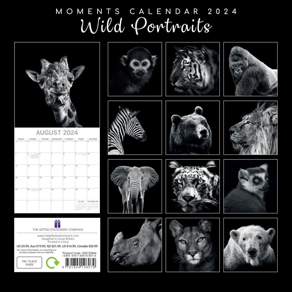 Wild Portraits 2024 Wall Calendar Back Cover