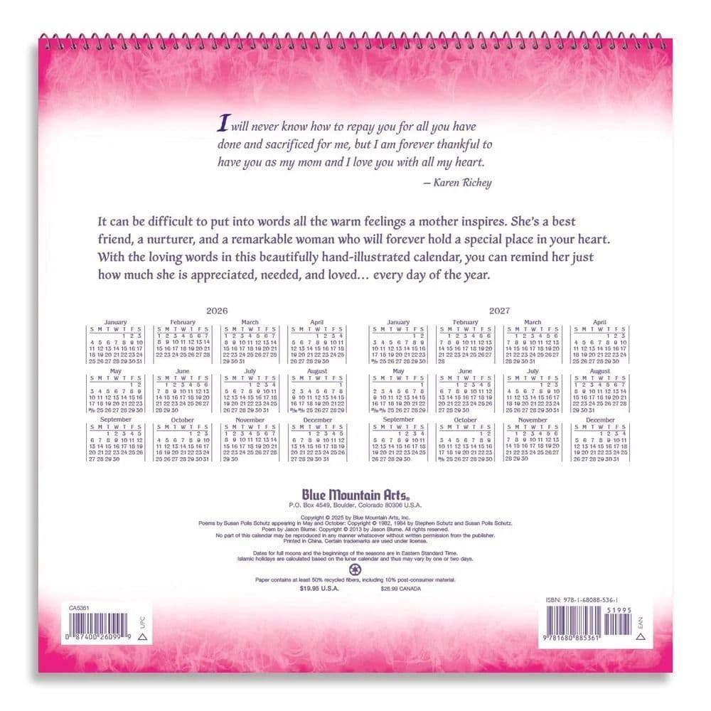I Love You Mom 2026 Wall Calendar First Alternate Image