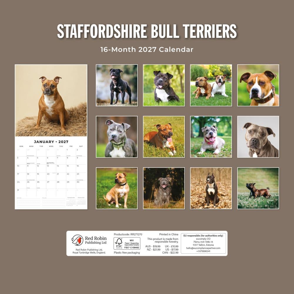 Staffordshire Bull Terriers 2027 Wall Calendar First Alternate Image