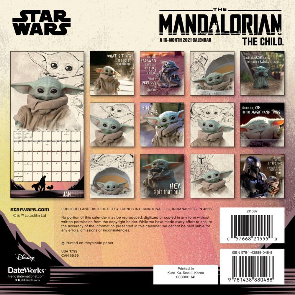 Mandalorian Star Wars Mini Wall Calendar - Calendars.com