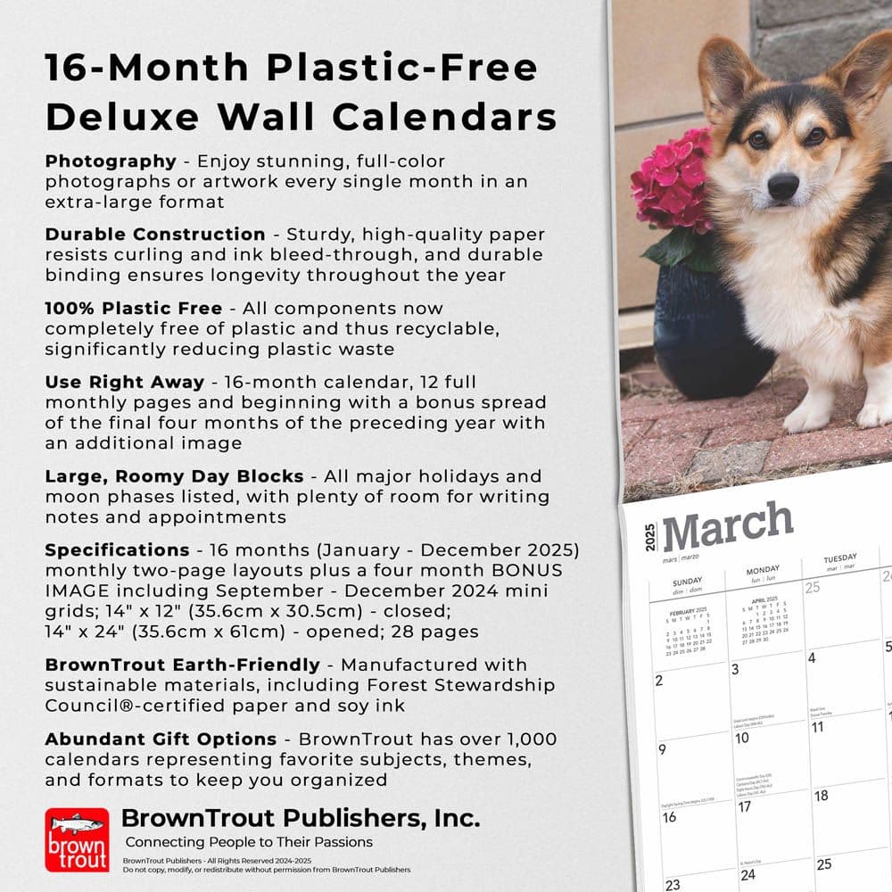 Welsh Corgis Deluxe 2025 Wall Calendar details