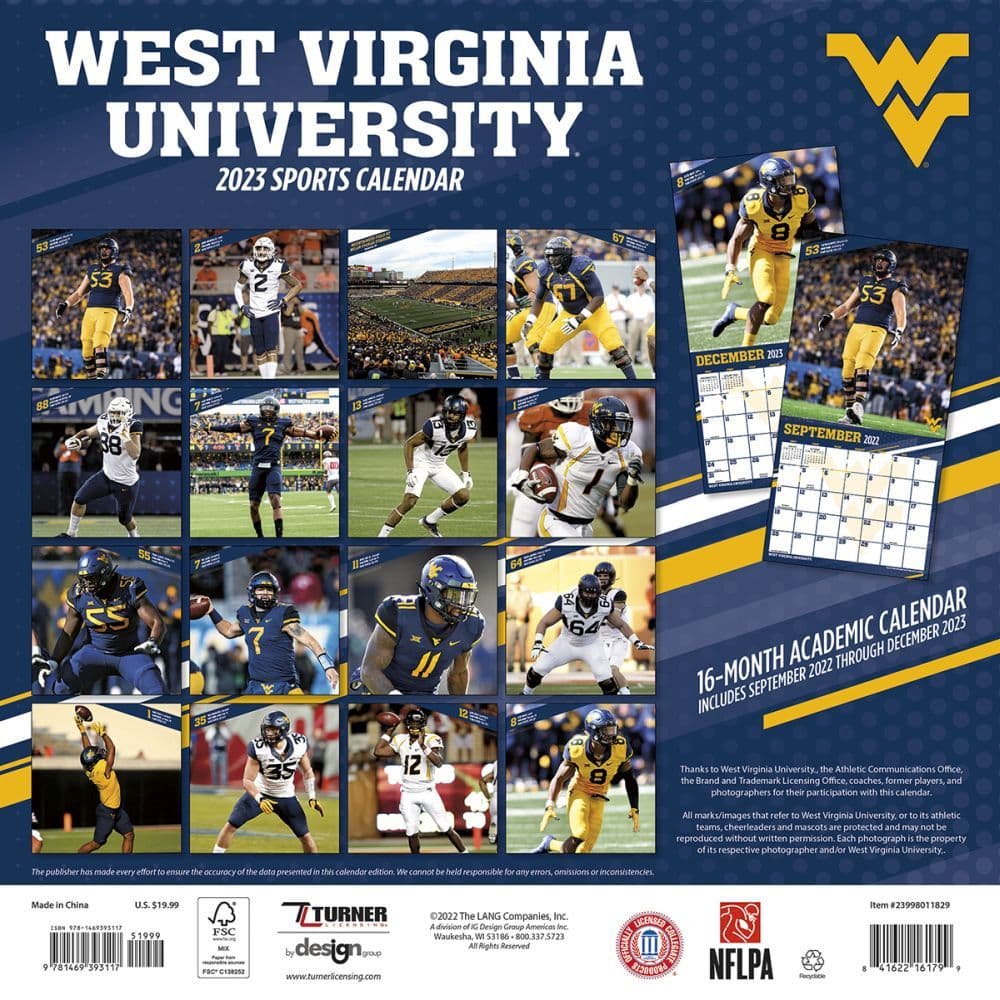 Wvu Calendar 2023 Col West Virginia Mountaineers 2023 Wall Calendar - Calendars.com