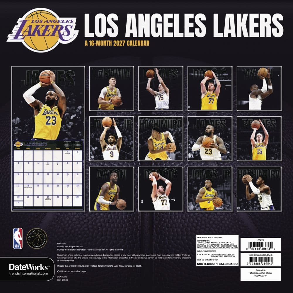 Los Angeles Lakers 2027 Wall Calendar First Alternate Image