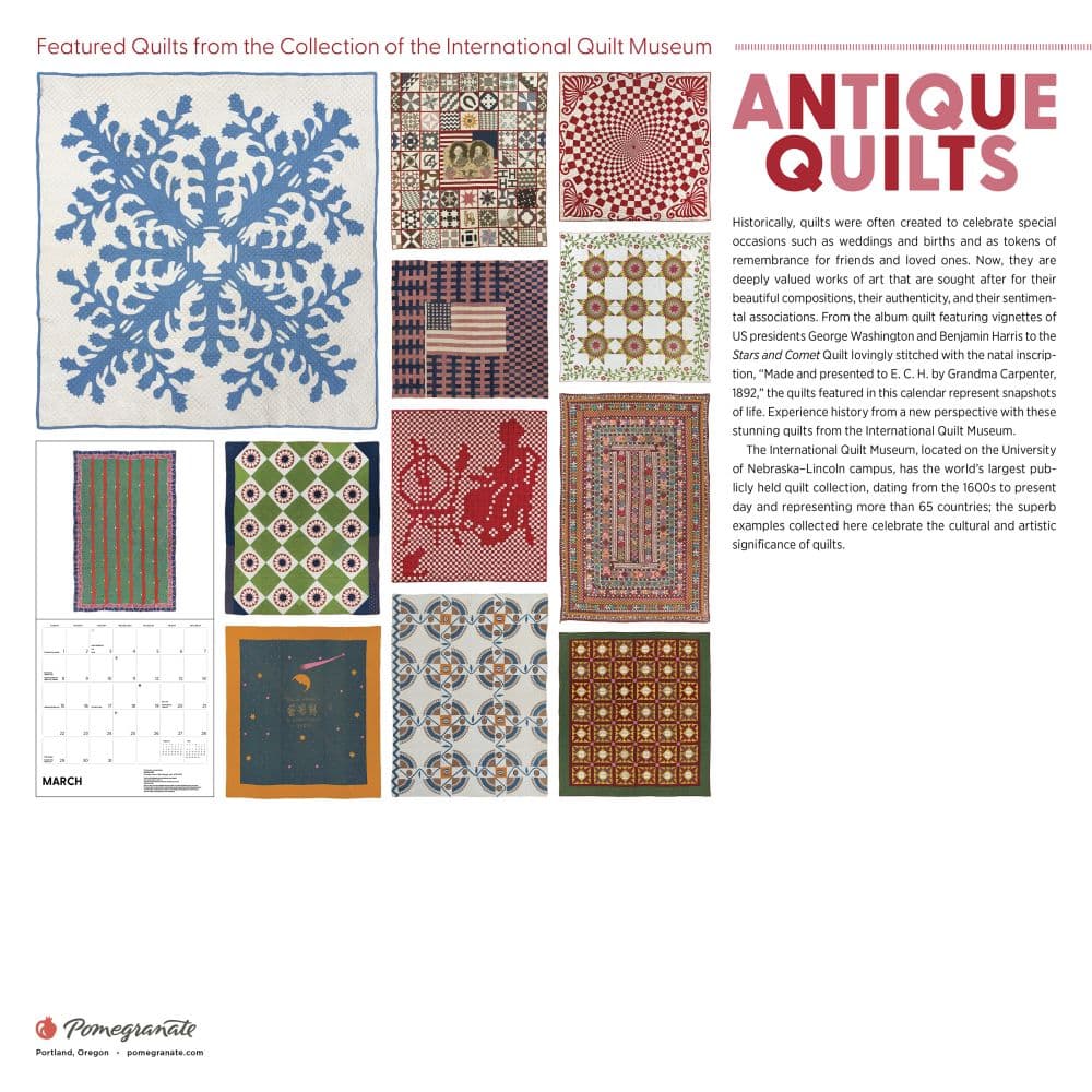 Antique Quilts 2026 Wall Calendar, 12'' X 12'', 12-Month Calendar with Stapled Binding