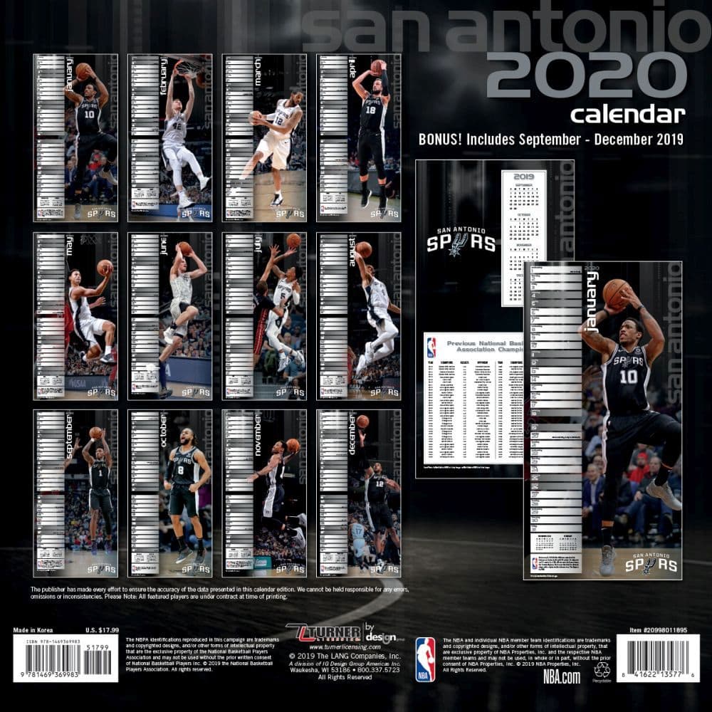 San Antonio Spurs Team Wall Calendar