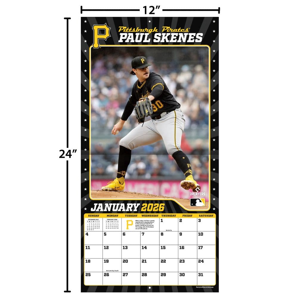 MLB Pittsburgh Pirates Paul Skenes 2026 Wall Calendar Fourth Alternate Image