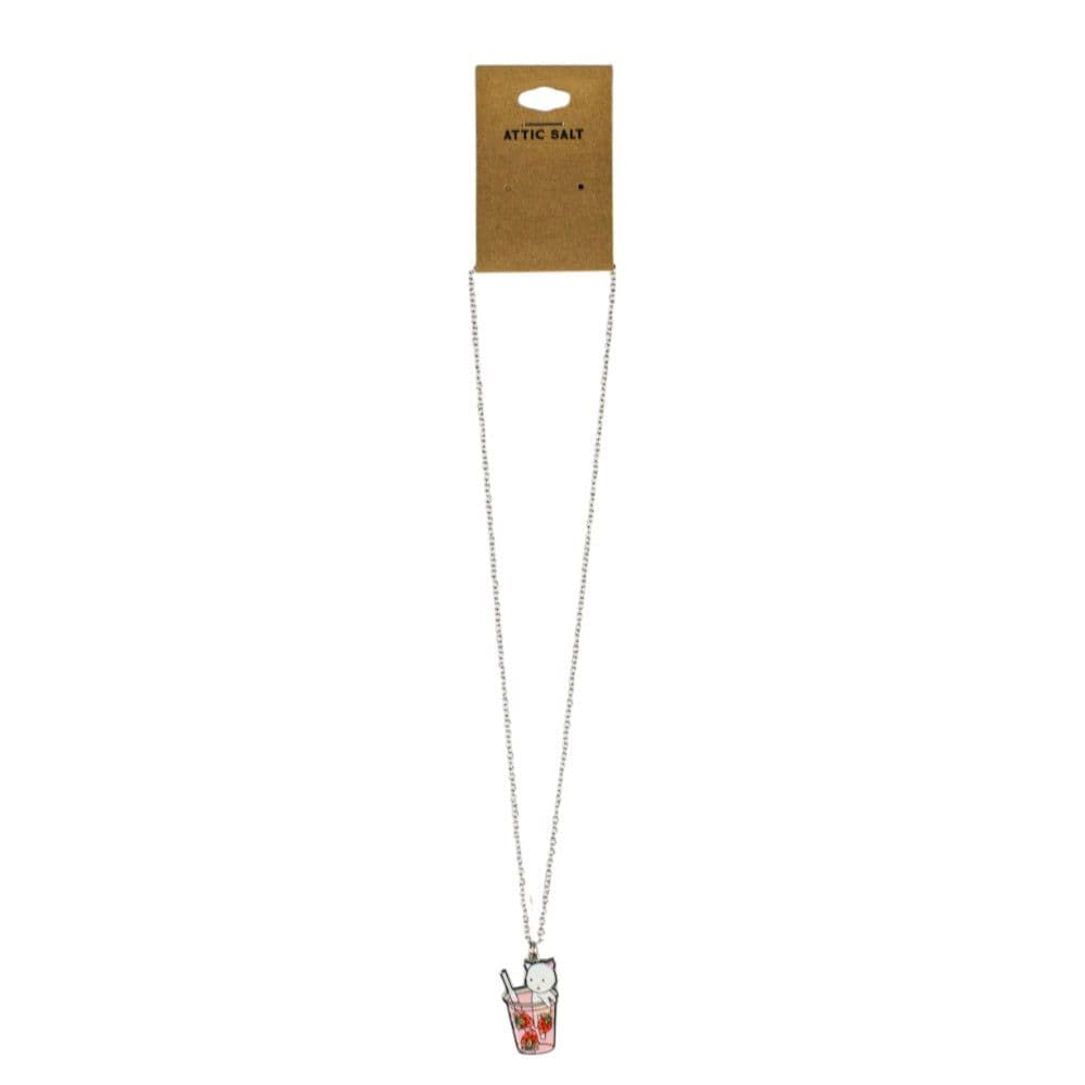 White Cat in Strawberry Cup Necklace Silver store