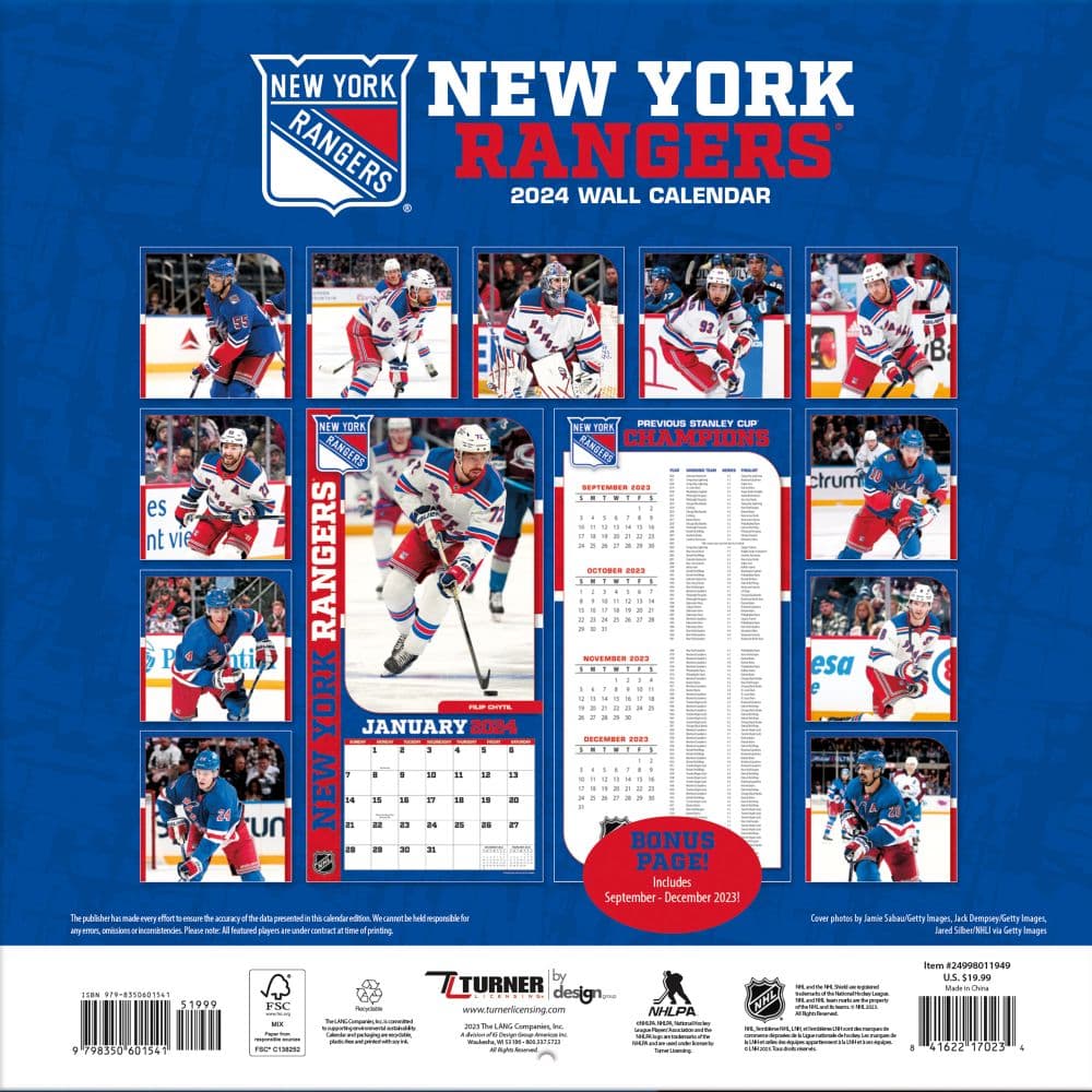 New York Rangers 2024 Mini Wall Calendar