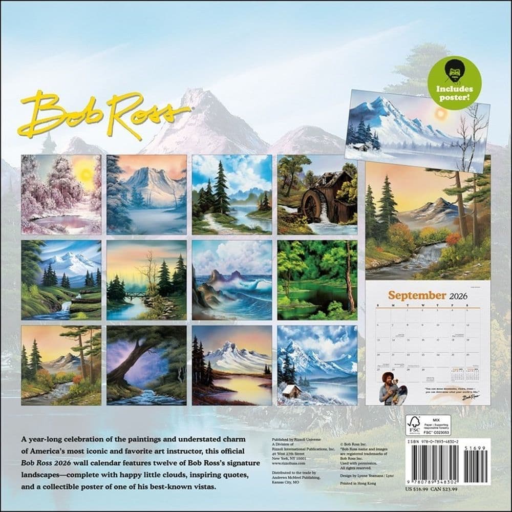 Bob Ross 2026 Wall Calendar First Alternate Image