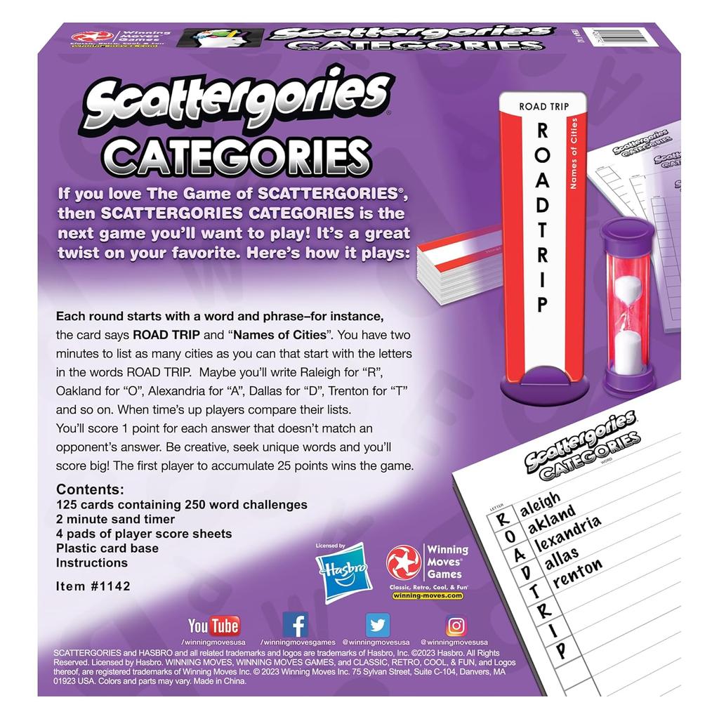 Scattergories Categories Game back of box