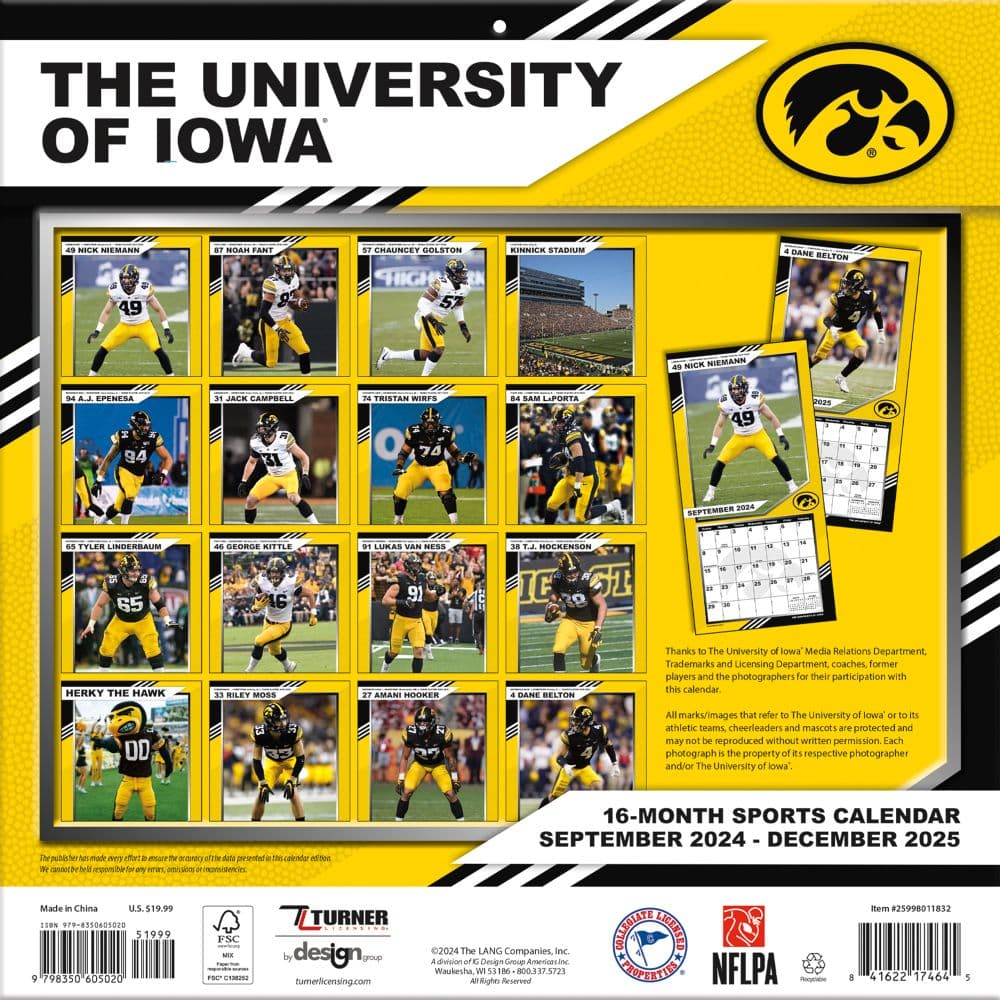 COL Iowa Hawkeyes 2025 Wall Calendar Fifth Alternate Image