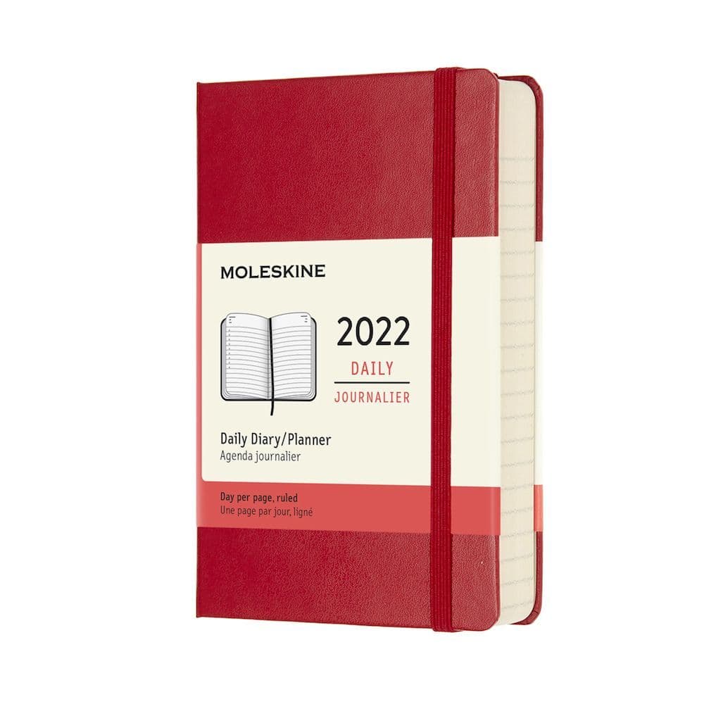 Moleskine 2022  Daily Planner, 12M, Pocket, Scarlet Red, Hard Cover (3.5 x 5.5)