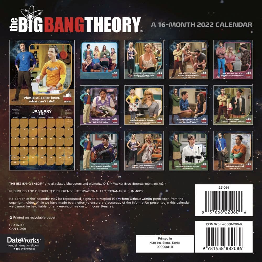 DateWorks The Big Bang Theory 2021 Wall Calendar 12" x 12"