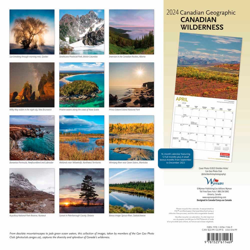 Canadian Wilderness 2024 Wall Calendar back