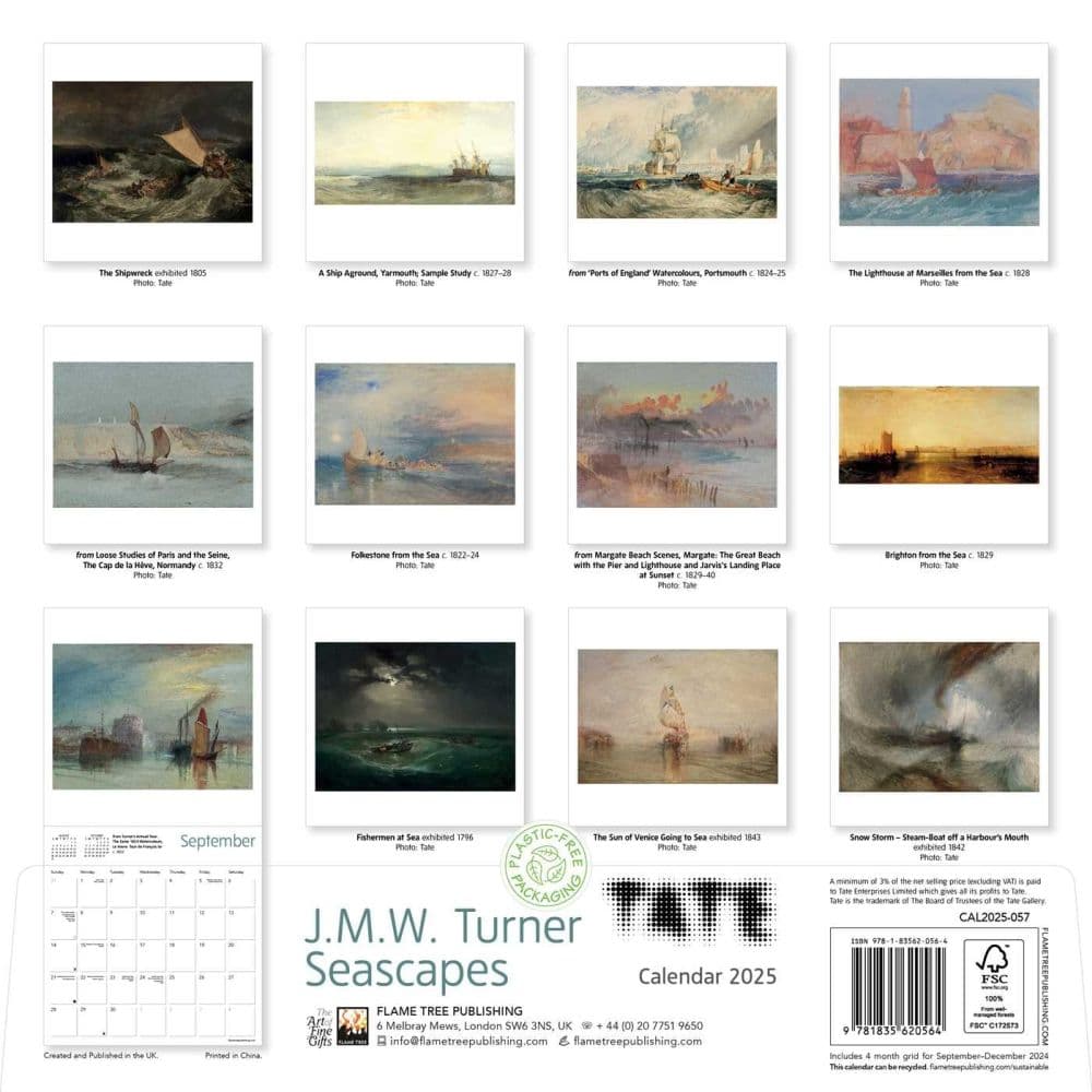 Turners England Tate 2025 Wall Calendar