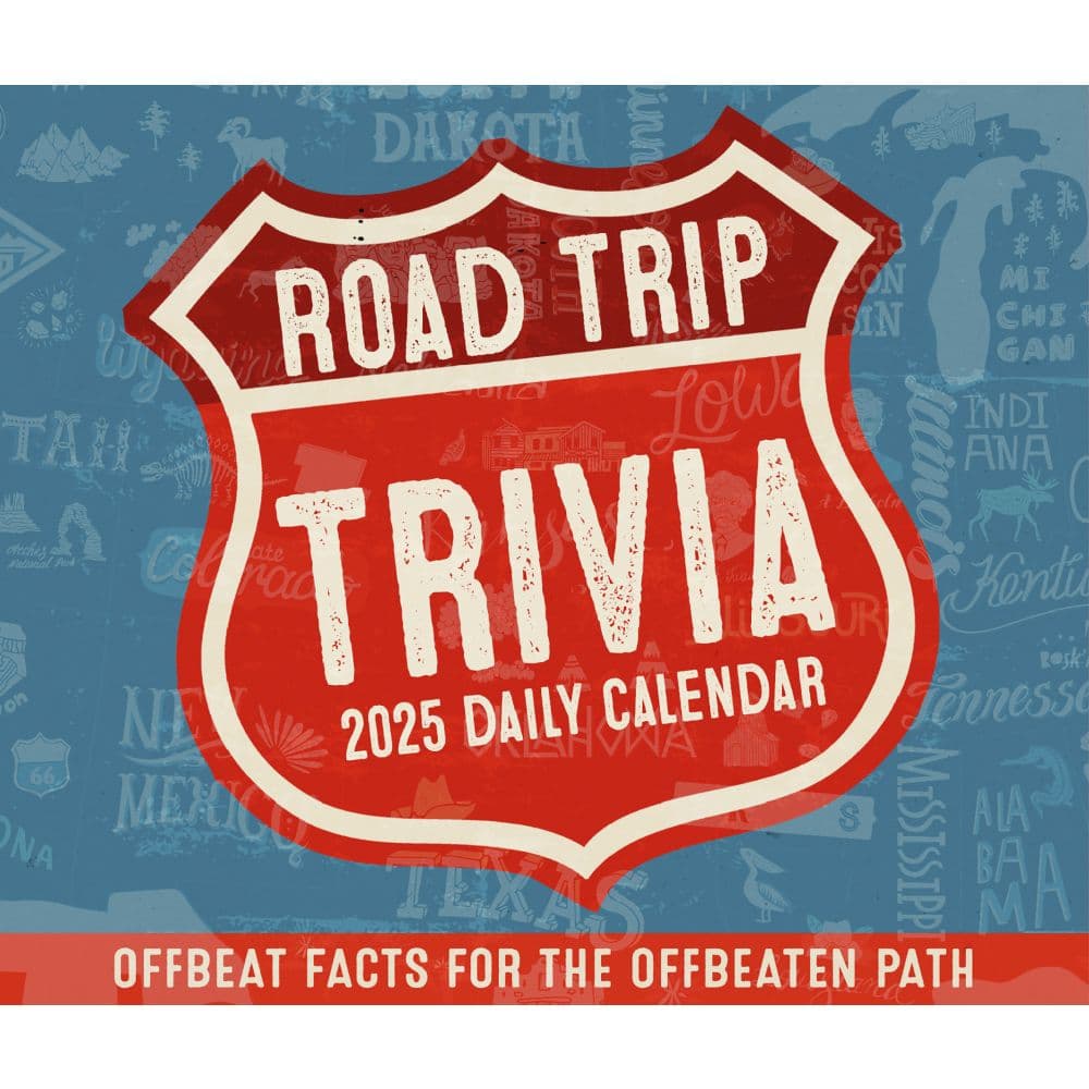 Road Trip Trivia 2025 Desk Calendar front view