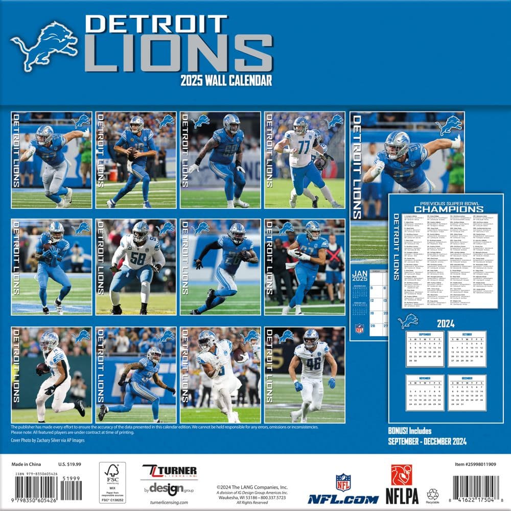 NFL Detroit Lions 2025 Wall Calendar First Alternate Image width="1000" height="1000"