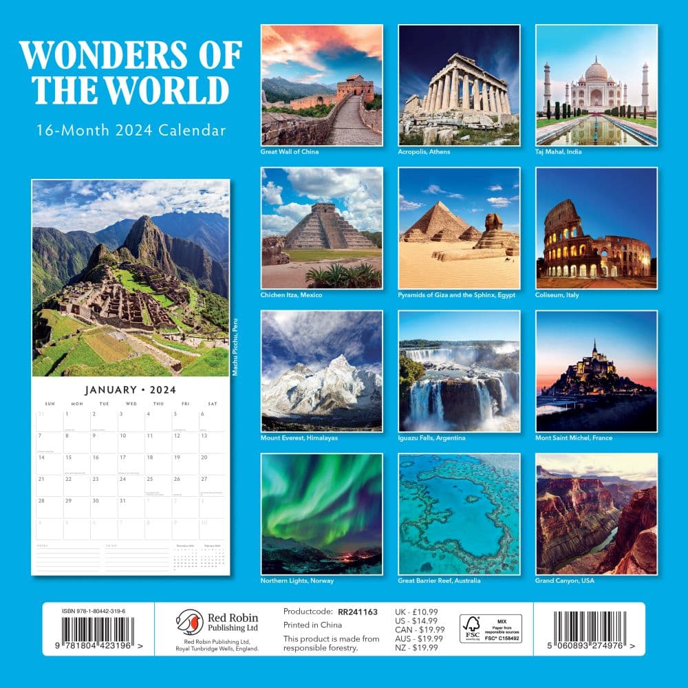 Wonders of the World 2024 Wall Calendar