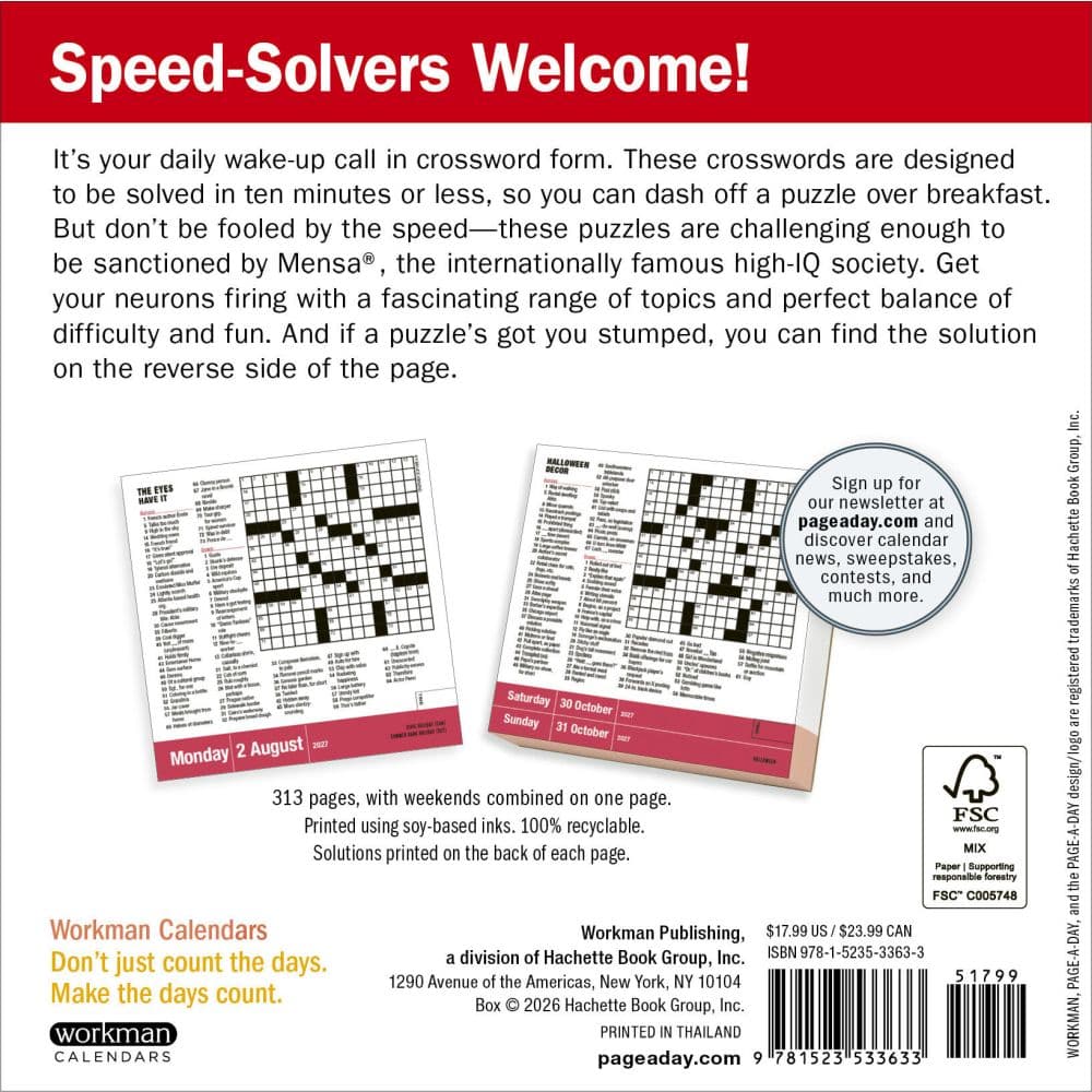 Mensa 10-Minute Crossword Puzzles 2027 Page-A-Day Desk Calendar First Alternate Image
