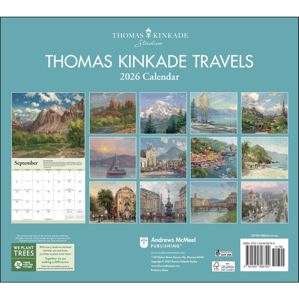 Thomas Kinkade Travels Deluxe 2026 Wall Calendar First Alternate Image