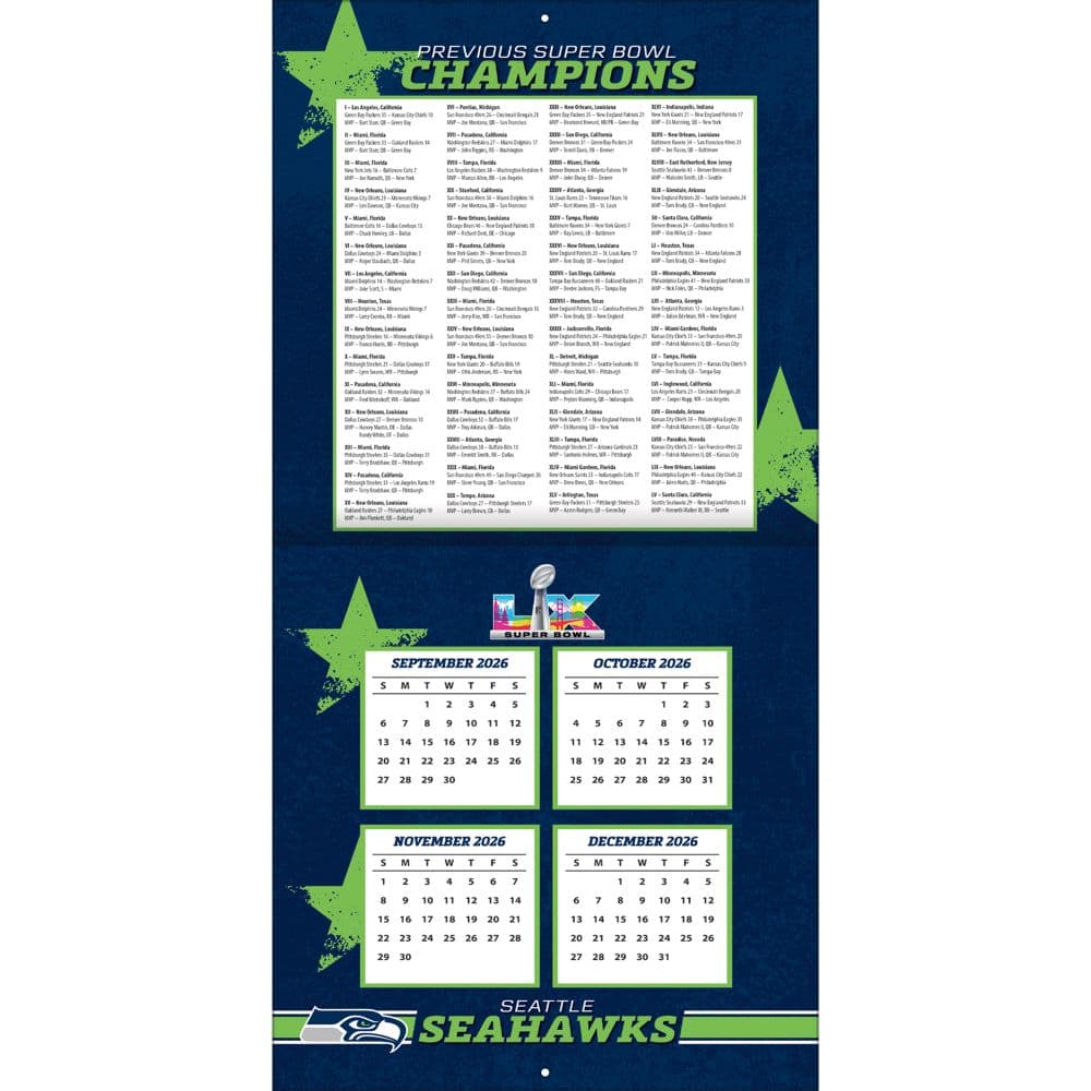 NFL Seattle Seahawks 2027 Wall Calendar Third Alternate Image