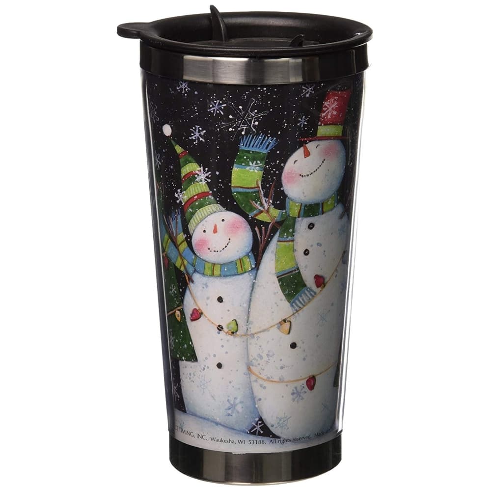 Three Snowmen Acrylic Travel Mug by Susan Winget Main Image