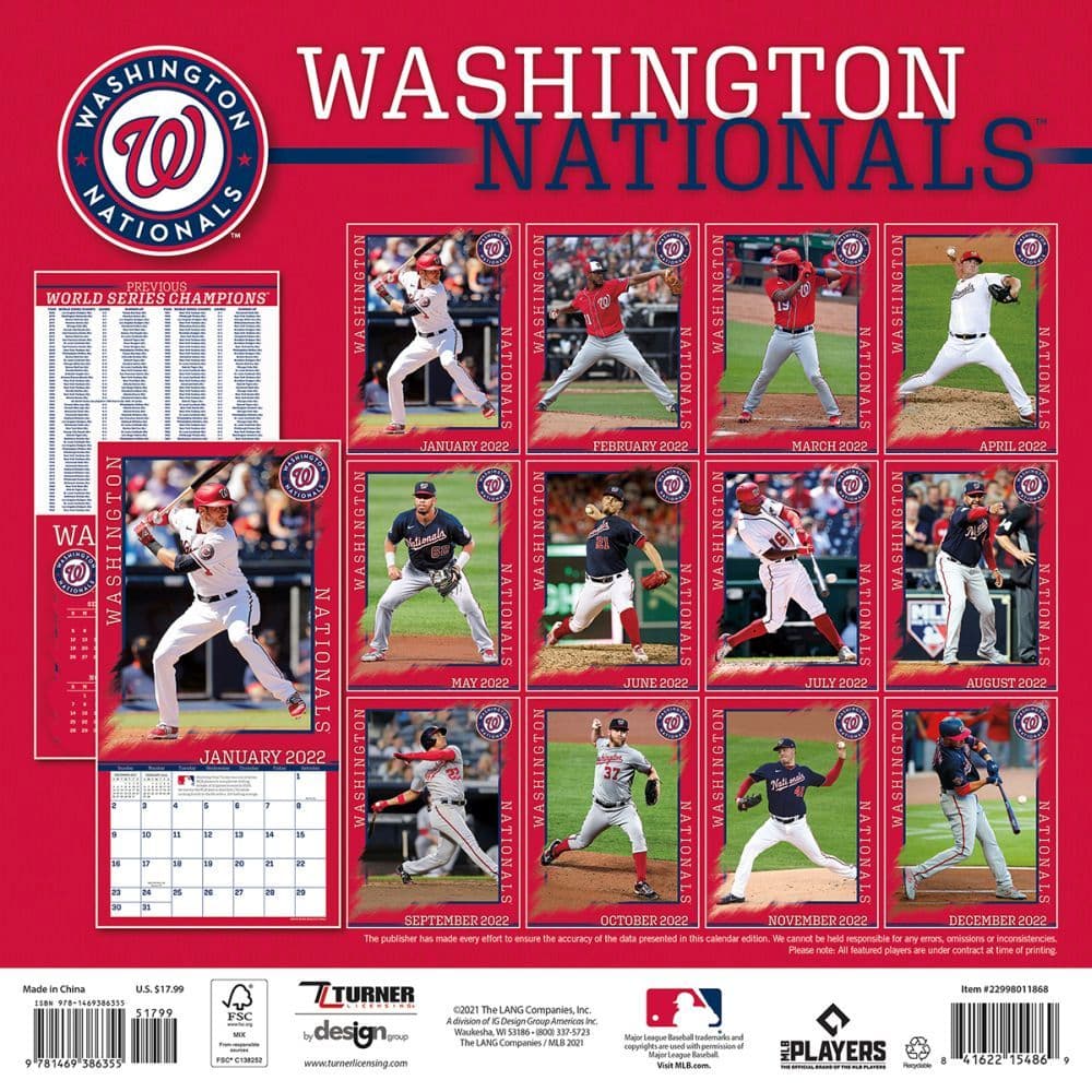 Nationals Schedule 2022 Mlb Washington Nationals 2022 Wall Calendar - Calendars.com