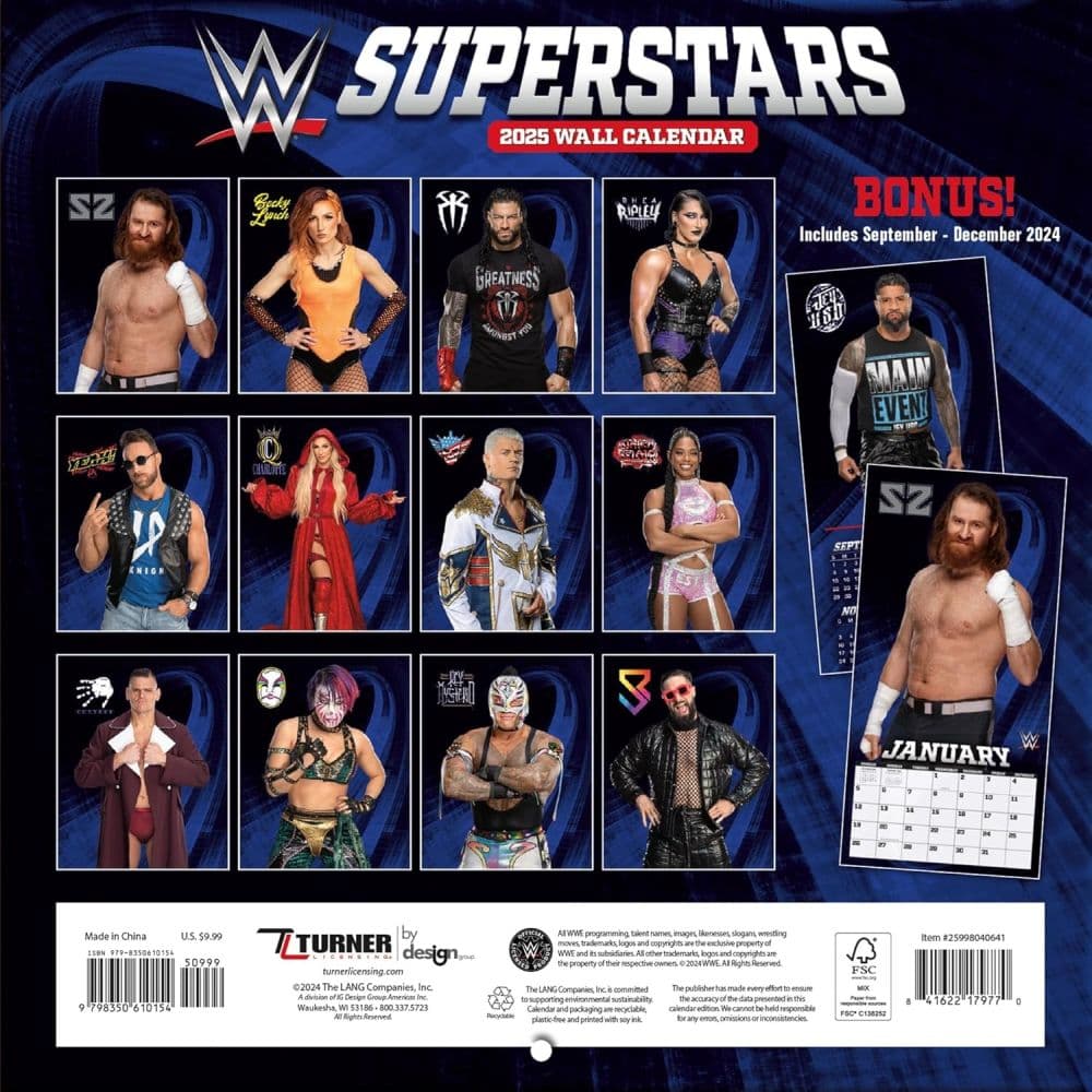 WWE Superstars 2025 Mini Wall Calendar First Alternate Image