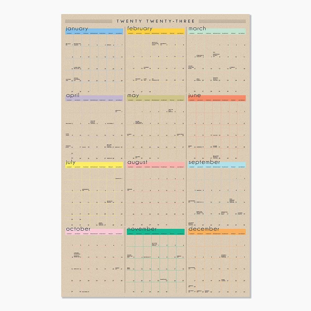 Waste Not Paper Full Year Laminate 2023 Poster Wall Calendar