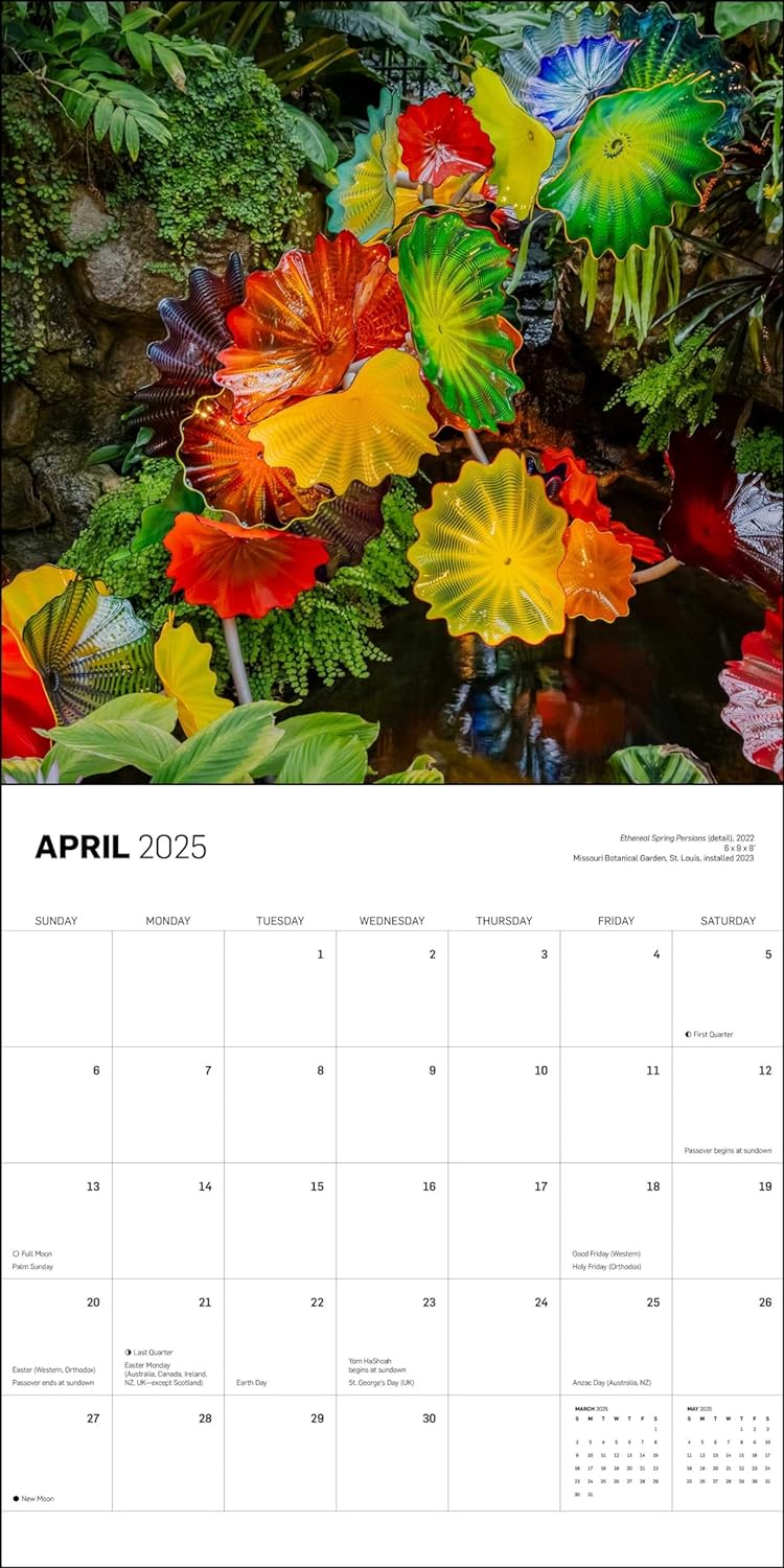 Chihuly 2025 Wall Calendar interior grid