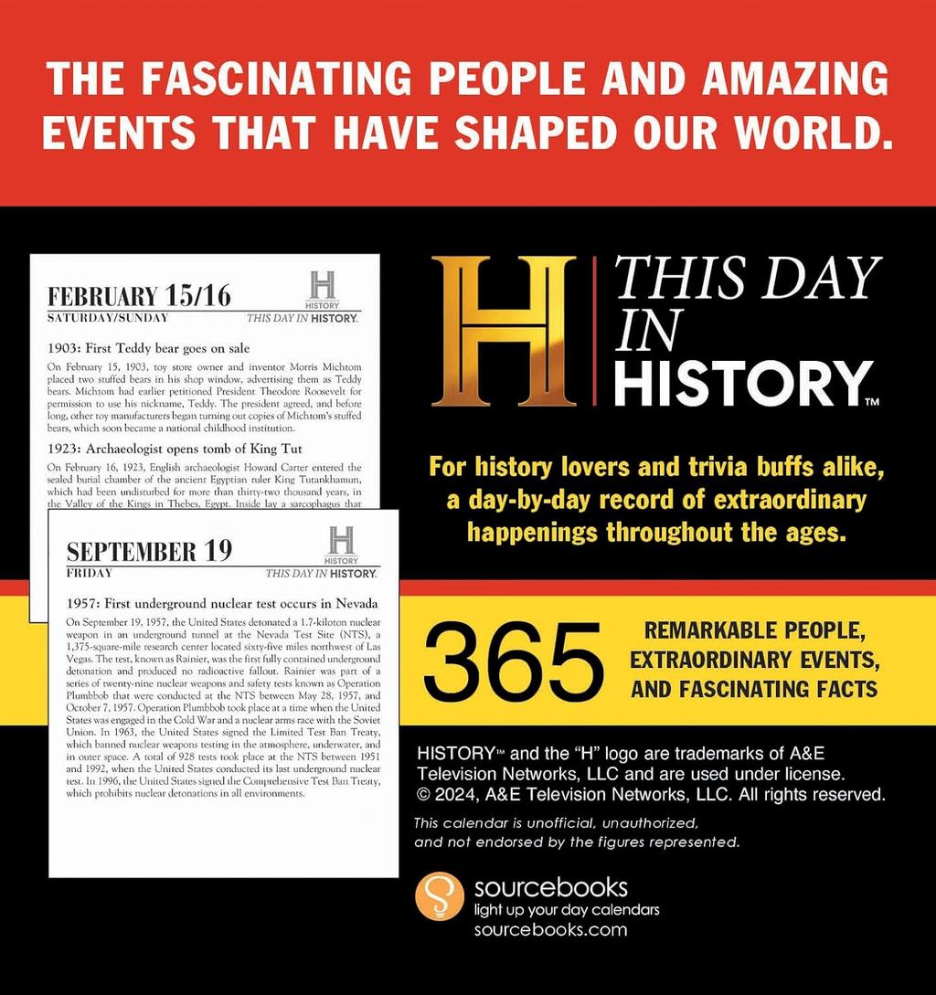 History Channel This Day in History 2025 Desk Calendar back over image