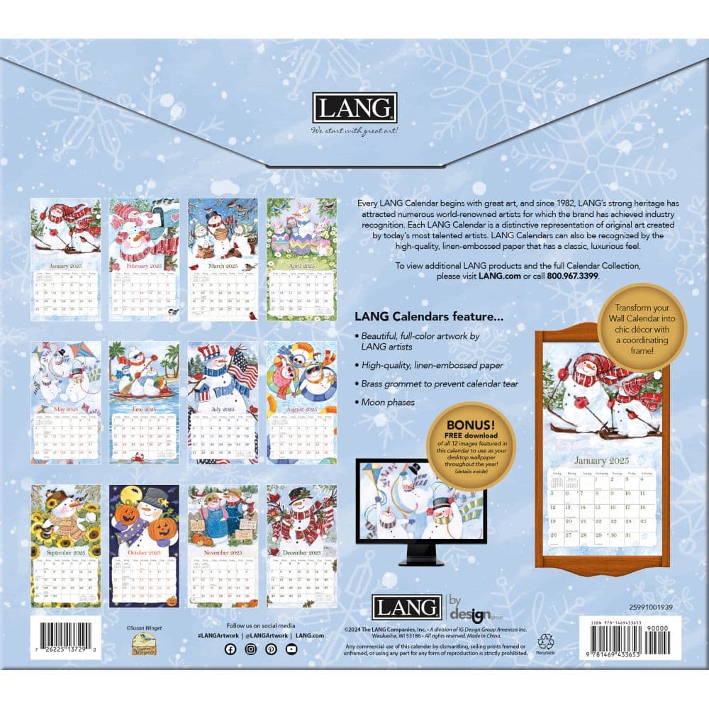 Sam Snowman by Susan Winget 2025 Wall Calendar