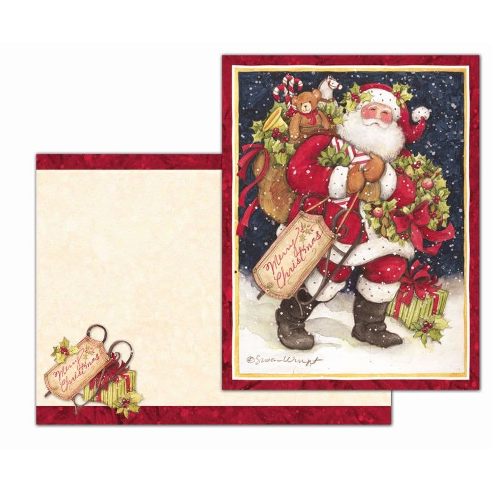 Snowy Night Santa Christmas Cards by Susan Winget Main Image
