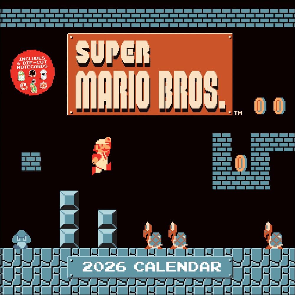 Super Mario Bros 8 Bit Pixel Art Retro 2026 Wall Calendar Main Image
