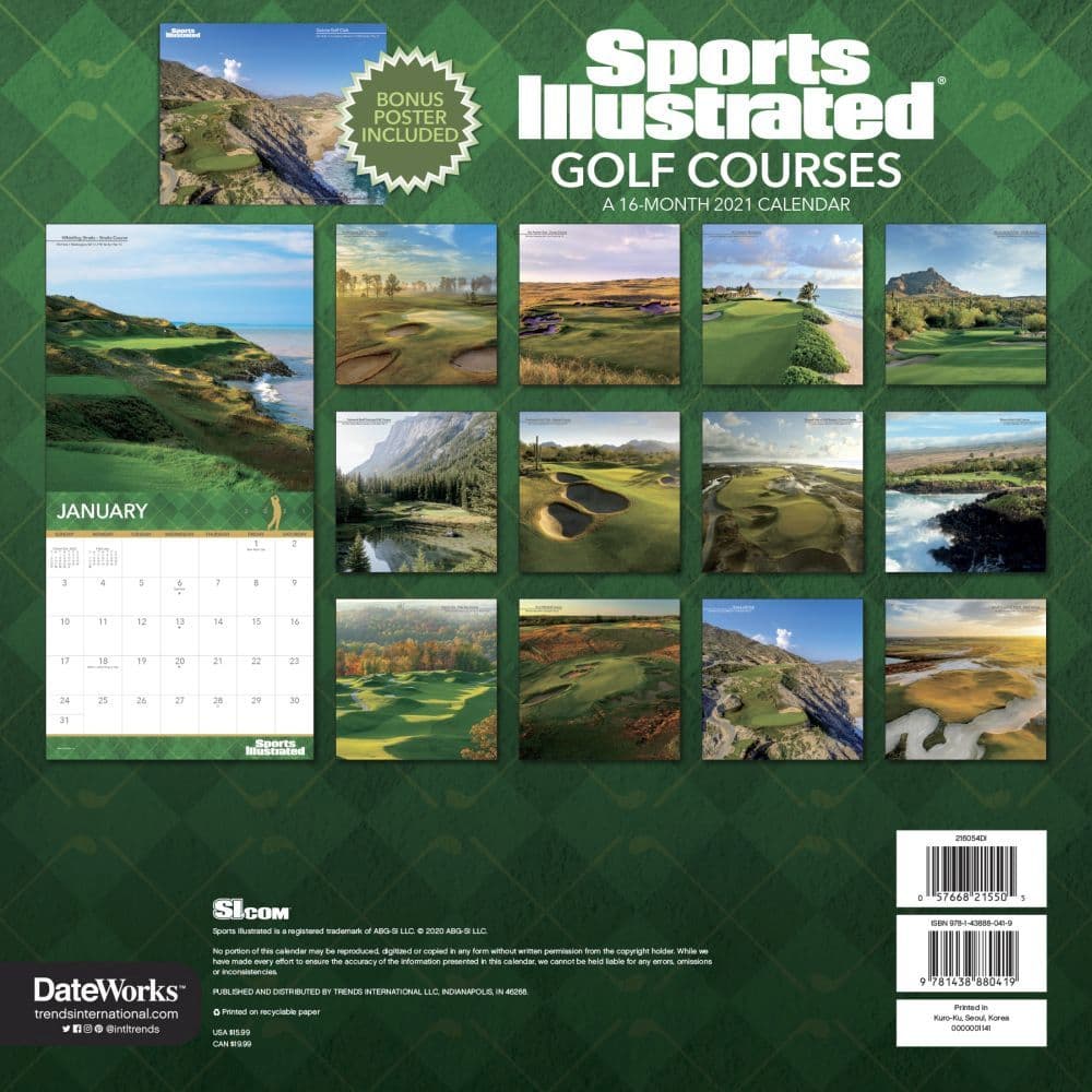 sports illustrated golf 2021 calendar by trends international Si Golf Courses Wall Calendar Calendars Com sports illustrated golf 2021 calendar by trends international