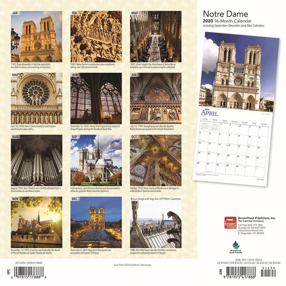 Notre Dame Wall Calendar - Calendars.com