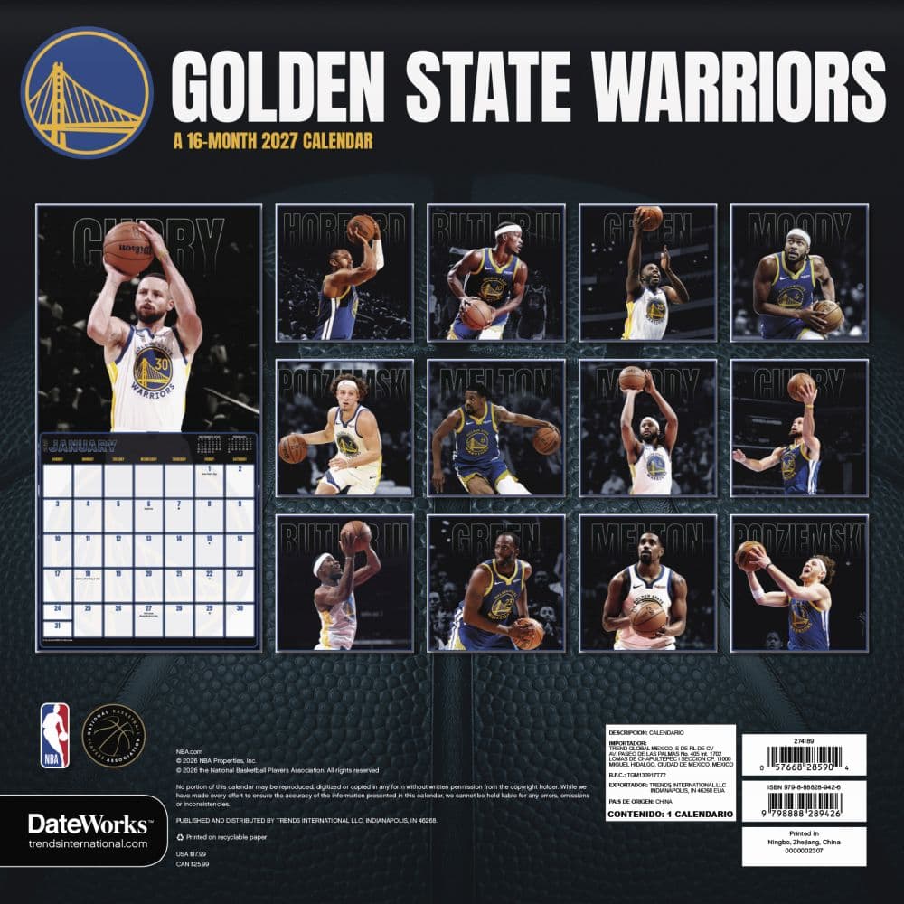 Golden State Warriors 2027 Wall Calendar First Alternate Image
