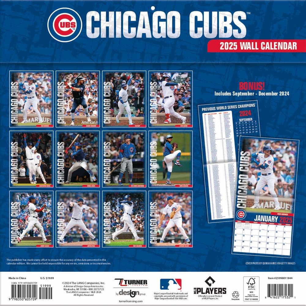 MLB Chicago Cubs 2025 Wall Calendar