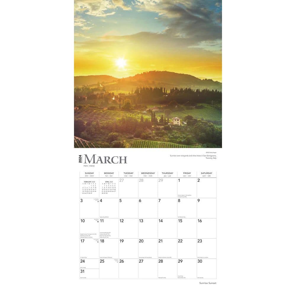 Sunrise Sunset 2025 Wall Calendar