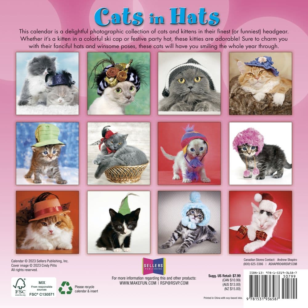 Cats in Hats 2024 Mini Wall Calendar Alternate Image 1