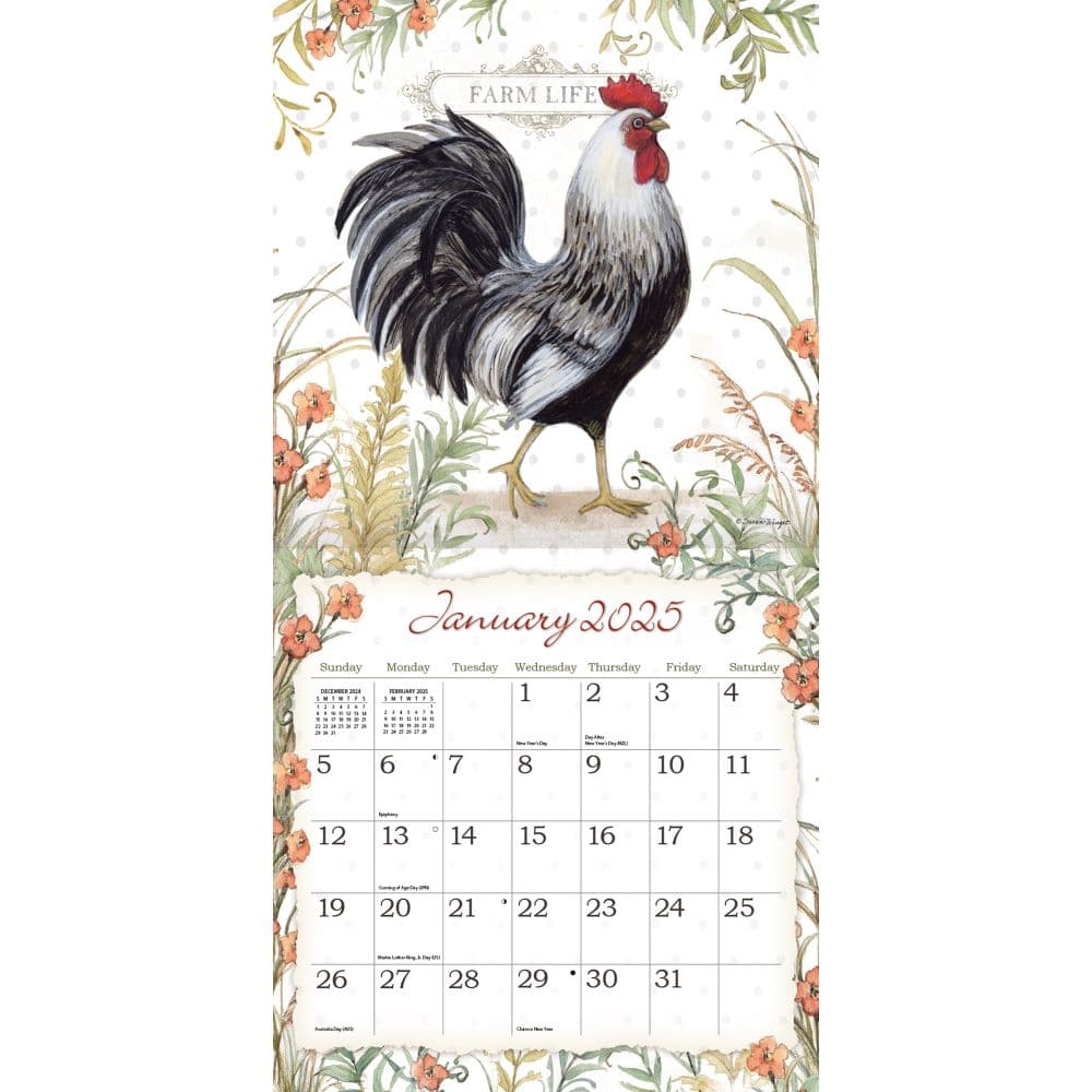 Roosters by Susan Winget 2025 Wall Calendar