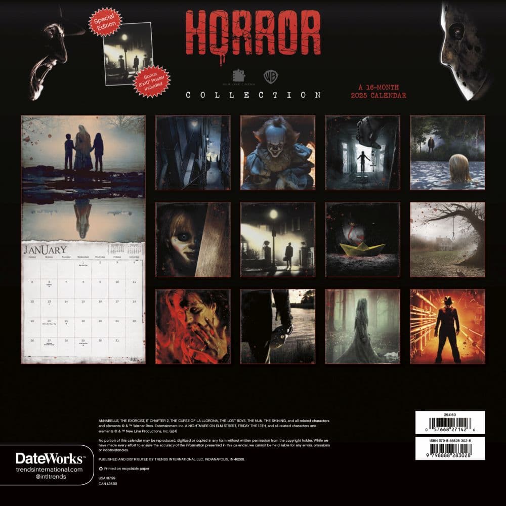 Horror Collection Exclusive with Bonus Print 2025 Wall Calendar ...