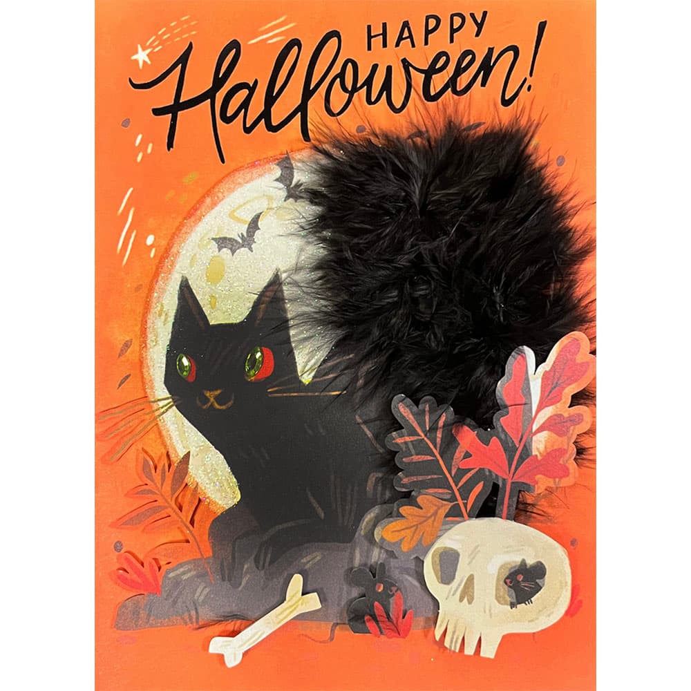Black Cat Boa Tail Halloween  Card front of card